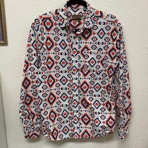 FREE NATURE Aztec Diamond Print Button Down Long Sleeve Shirt